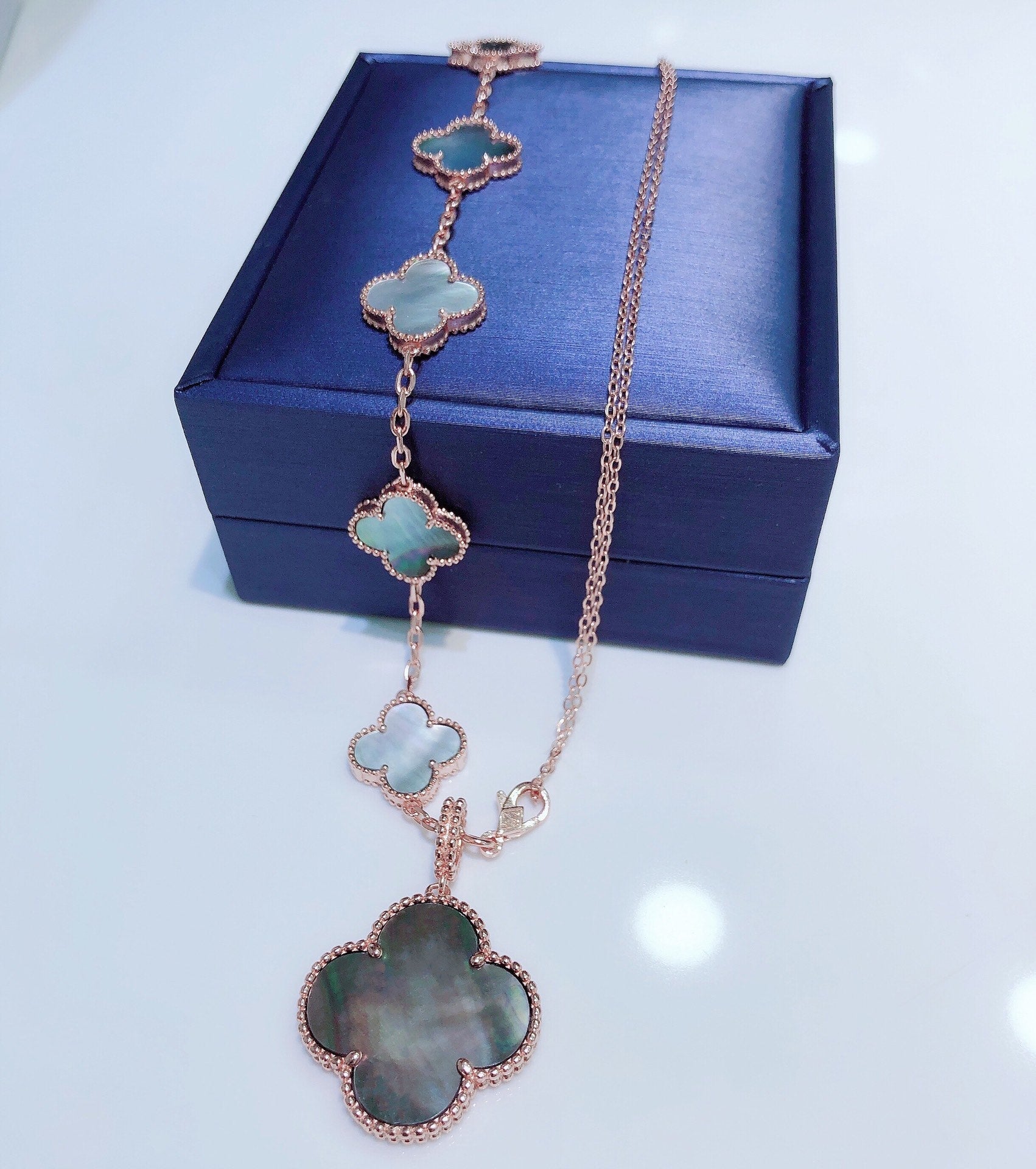Aura COMBINED BRACELET 5 MOTIFS AND NECKLACE DARK MOP ROSE GOLD