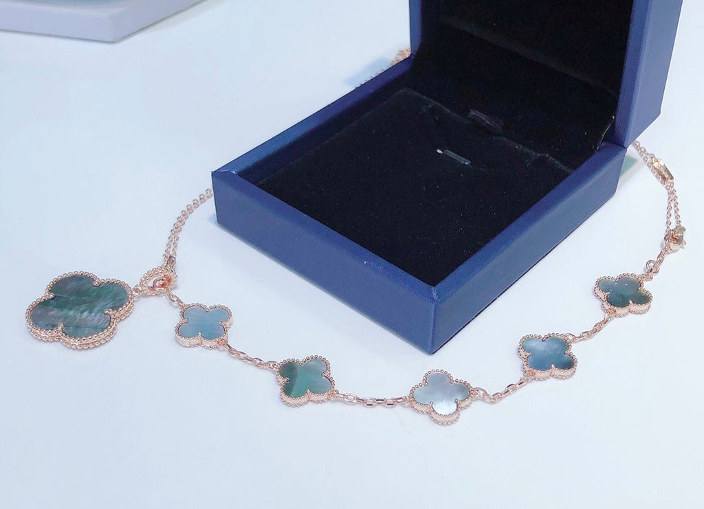 Aura ARMBAND 5 MOTIVE UND HALSKETTE DUNKLES PERLMUTT ROSÉGOLD