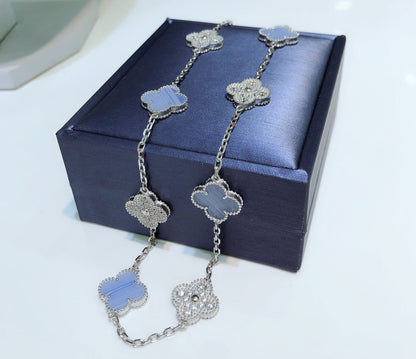 Aura KLEEBLATT 10 MOTIVE CHALZEDON DIAMANTEN SILBER HALSKETTE