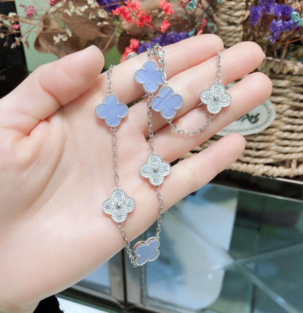 Aura KLEEBLATT 10 MOTIVE CHALZEDON DIAMANTEN SILBER HALSKETTE