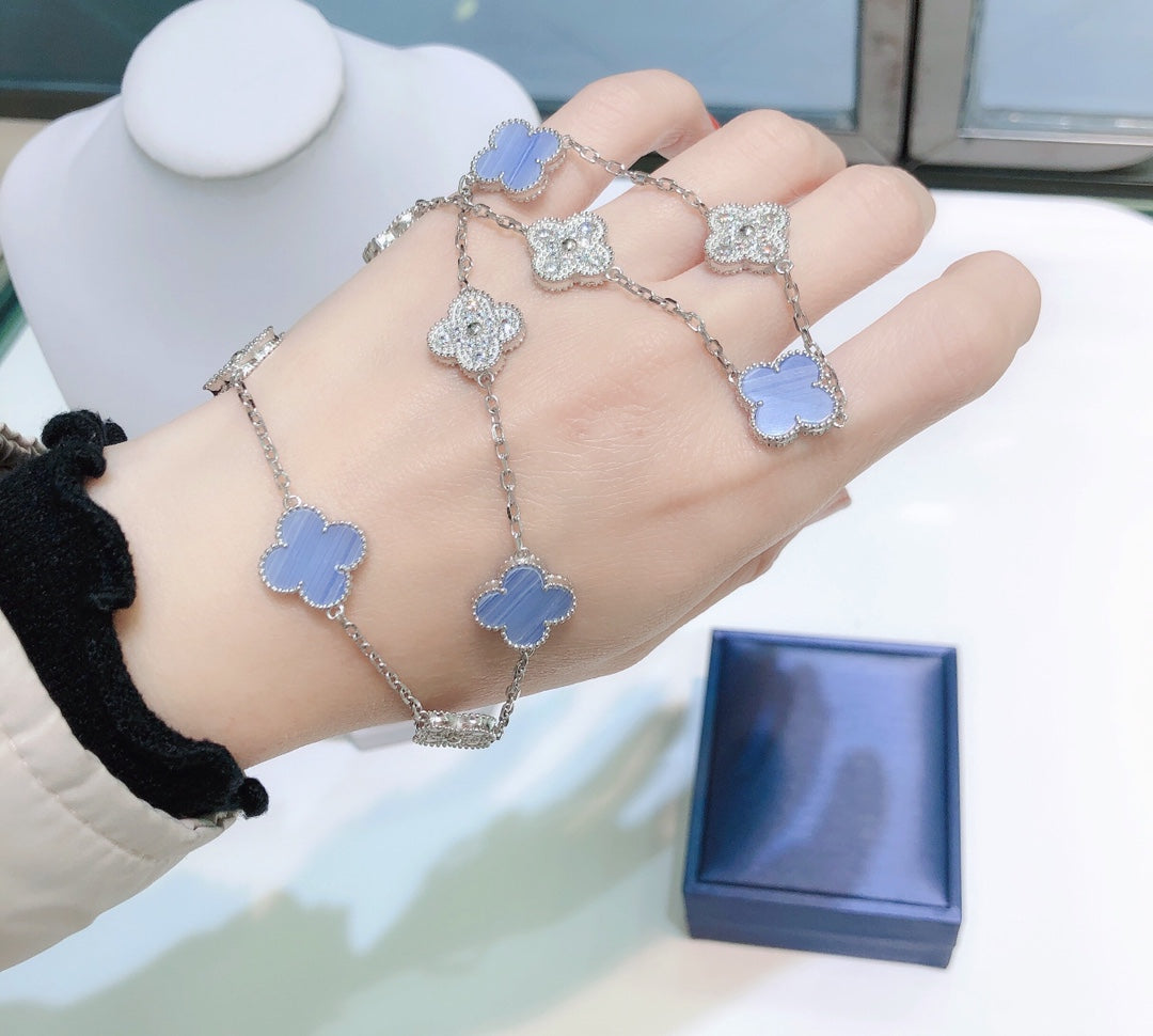 Aura KLEEBLATT 10 MOTIVE CHALZEDON DIAMANTEN SILBER HALSKETTE