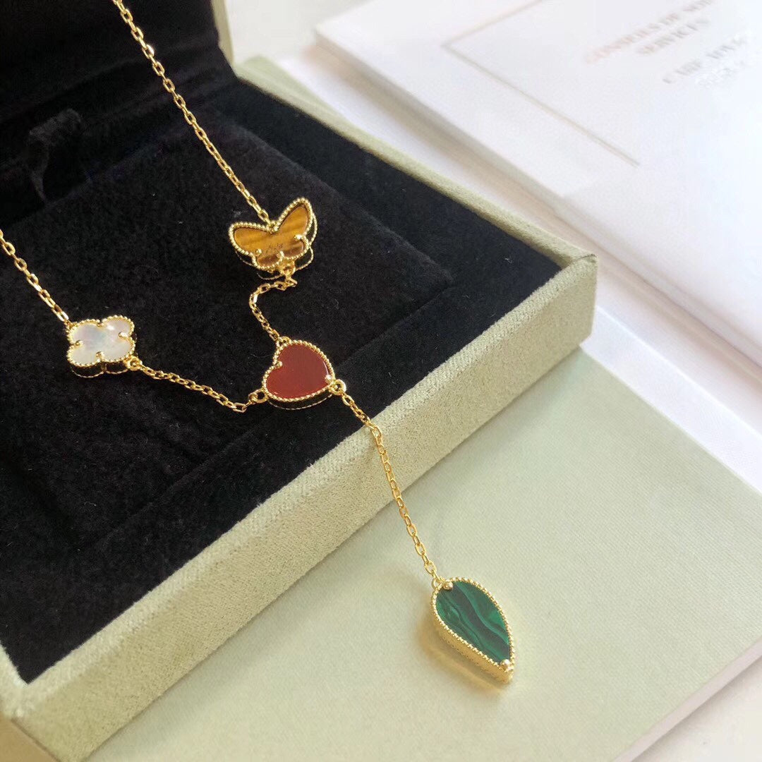 [⭐Aura ]LUCKY SPRING 4 MOTIFS ROSE GOLD NECKLACE