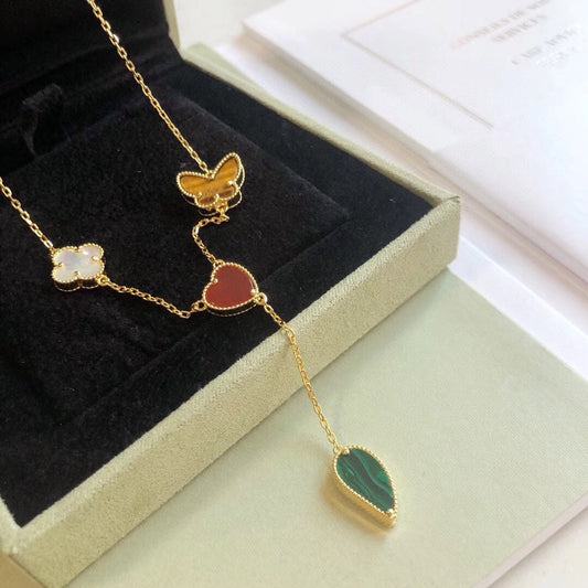 [⭐Aura ]LUCKY SPRING 4 MOTIFS ROSE GOLD NECKLACE