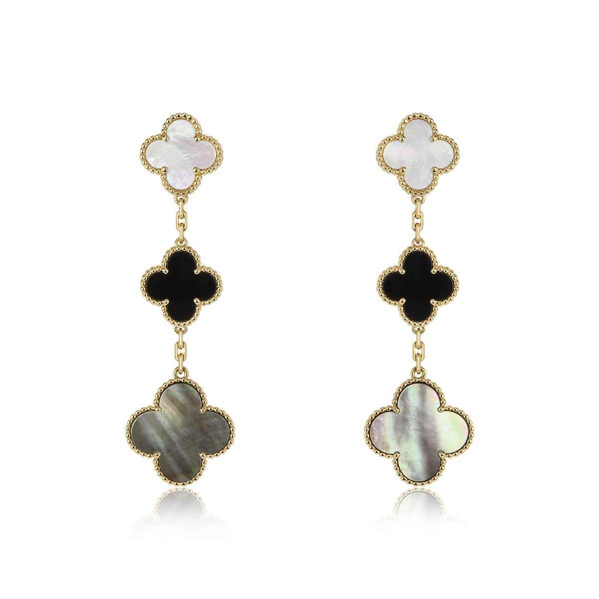 Aura CLOVER EARRINGS GOLD ONYX MOP 3 MOTIF