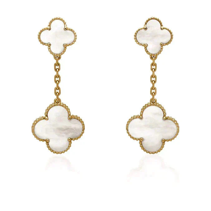 Aura CLOVER 2 MOTIF WHITE MOP EARRINGS