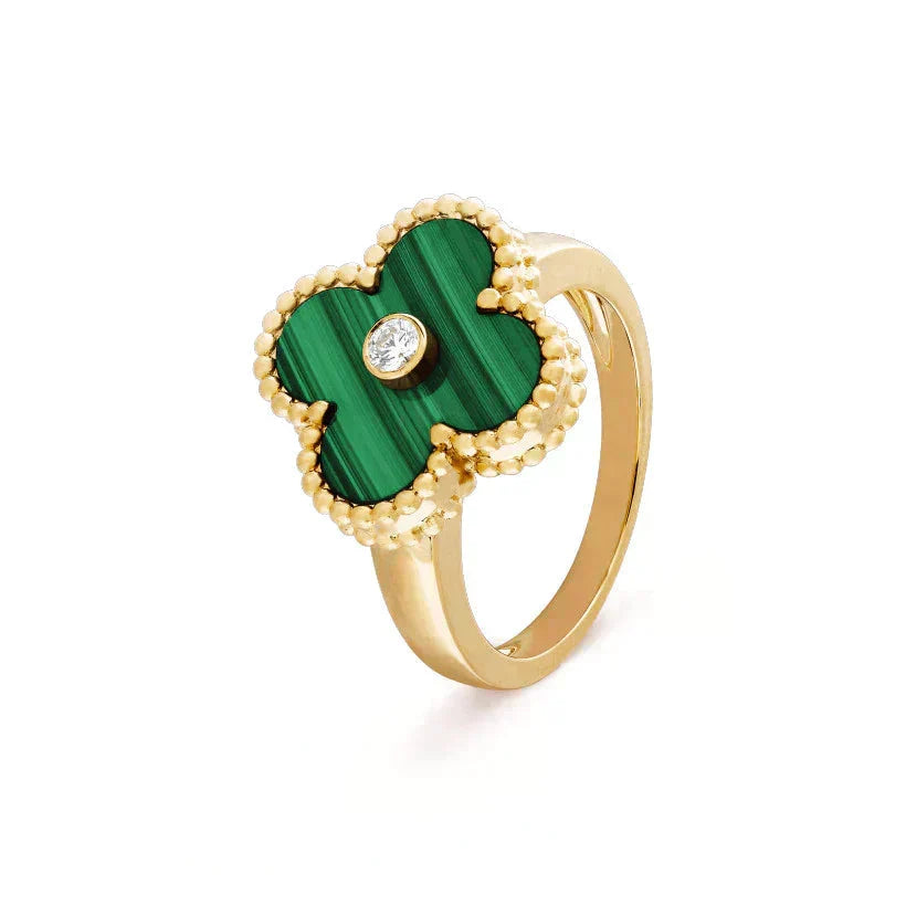 Aura CLOVER MALACHITE RING GOLD DIAMOND