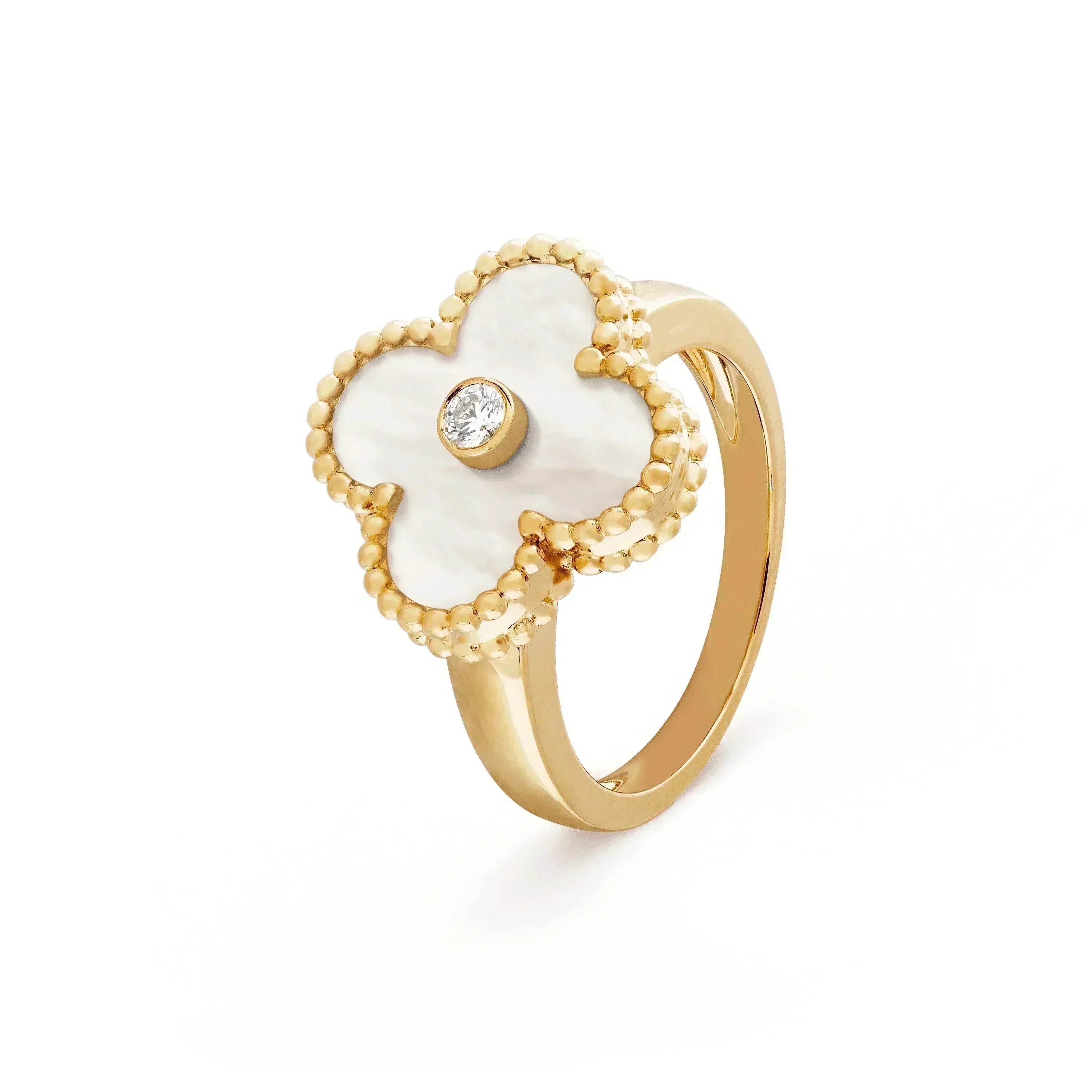 Aura CLOVER PINK MOP RING GOLD DIAMOND