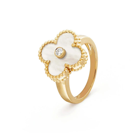 Aura CLOVER PINK PERLMUTT RING GOLD DIAMANT